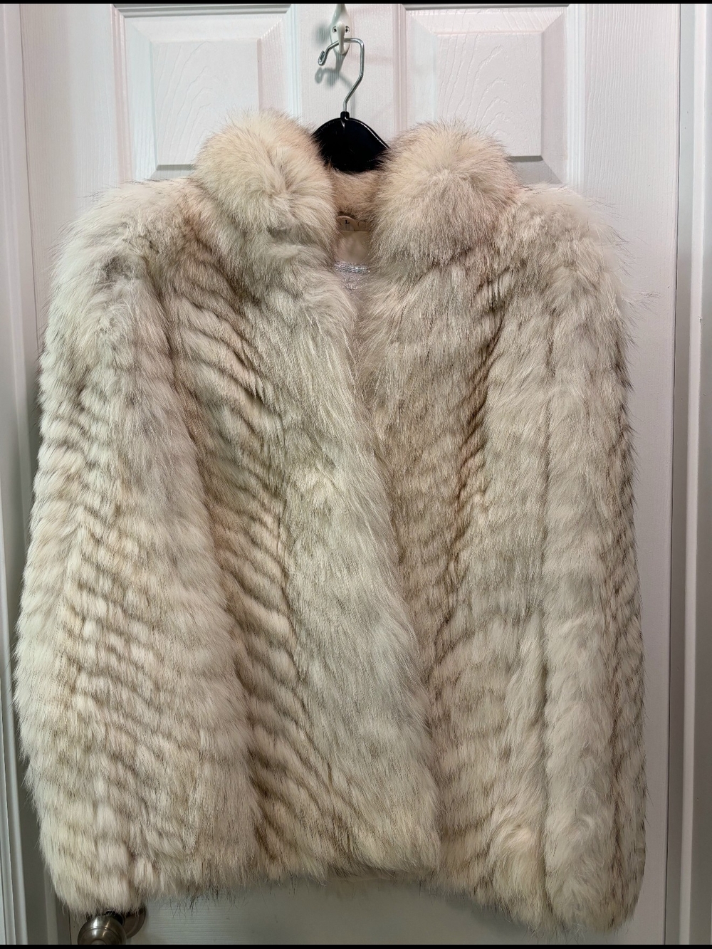 Woman's Cream Silver Fox Fur Jacket By SAGA Fox, Size L